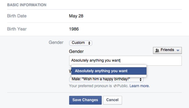 ,Facebook,Facebook新增自由描述性别选项