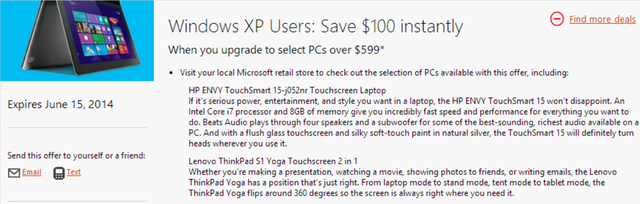 ,Microsoft,XP系统谢幕前发挥余热 可抵100美元折扣