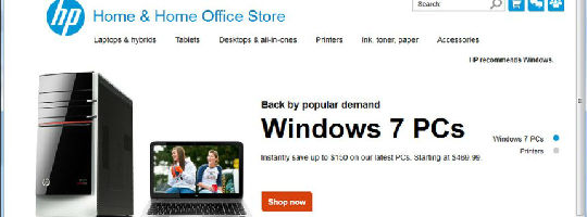 巨大需求推动惠普推出广告——搭载Windows7的个人计算机！