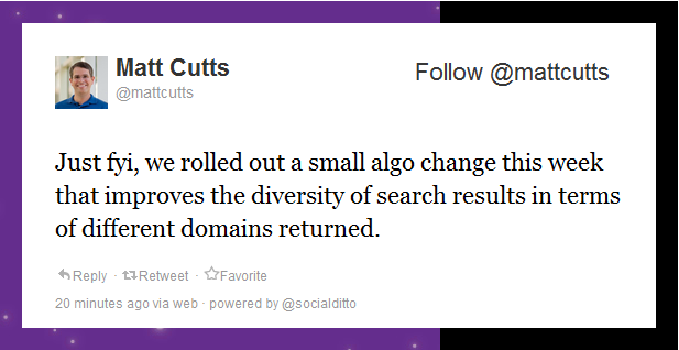 ,Google,为了提高域名多样性，谷歌于本周推出了一项更新