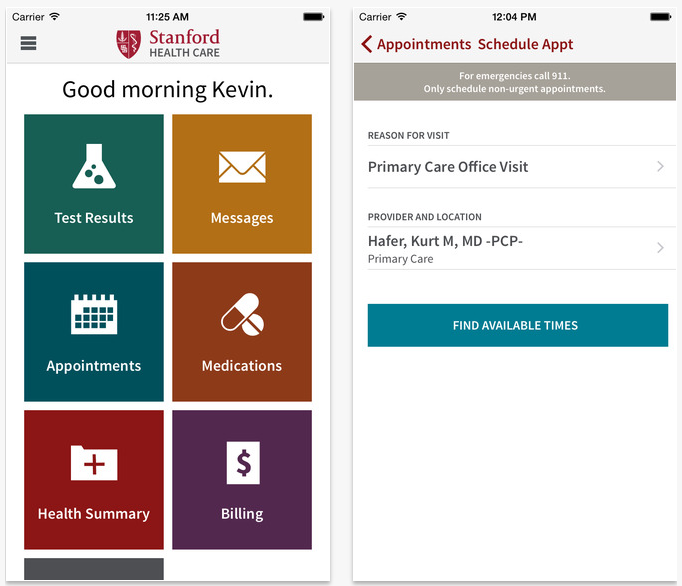 ,Apple,移动应用,斯坦福发布MyHealth APP，同HealthKit和Epic关联使用