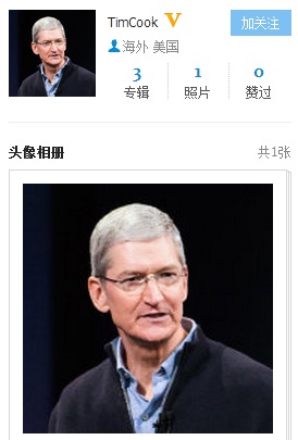 ,史蒂夫·乔布斯,新浪,Apple,苹果CEO库克开通新浪微博 账号是哪个？