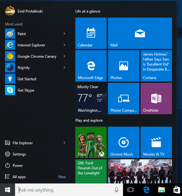Windows10开始菜单