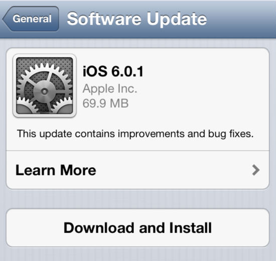 ,Apple,苹果发布iOS 6.0.1更新 修正WiFi连接等问题