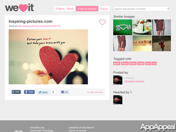 We Heart It 网页版 ,Facebook,Twitter,We Heart It:收集心之碎片