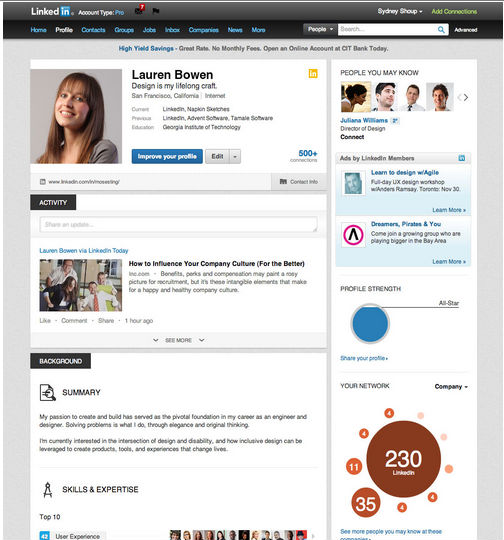 ,LinkedIn,粉丝,移动平台,社交网络,LinkedIn改版用户个人主页：简化编辑工具