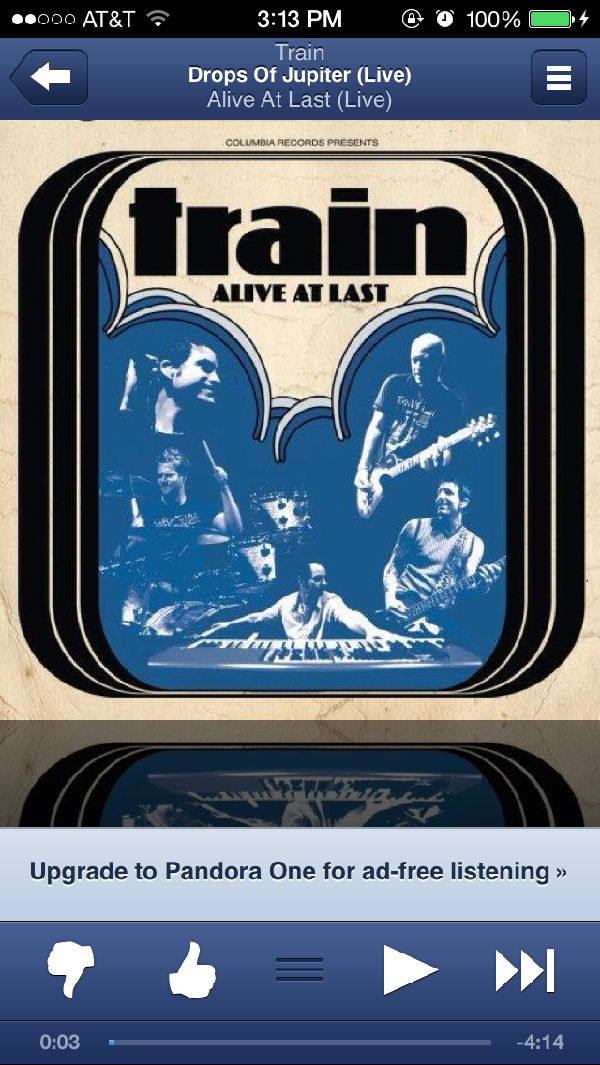 Pandora的歌曲播放界面 ,Apple,Facebook,Google,平板电脑,听或不听?那是一种选择:四大流媒体音乐服务比较