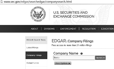 美国证券交易委员会官网上可查询到每年的百度年报 (截图) ,百度,百度向SEC提交年报:付费搜索不受中国广告法约束