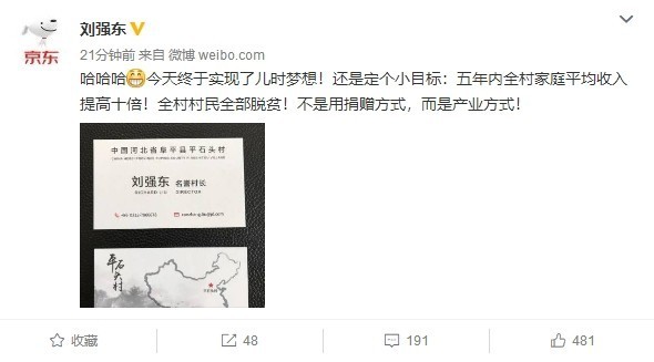 ,刘强东,刘强东上任河北平石头村村长