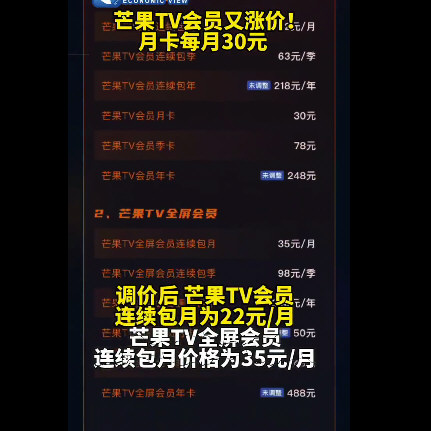 芒果TV会员又涨价