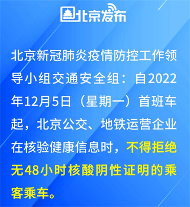 北京:不得拒绝无48小时核酸乘客乘车