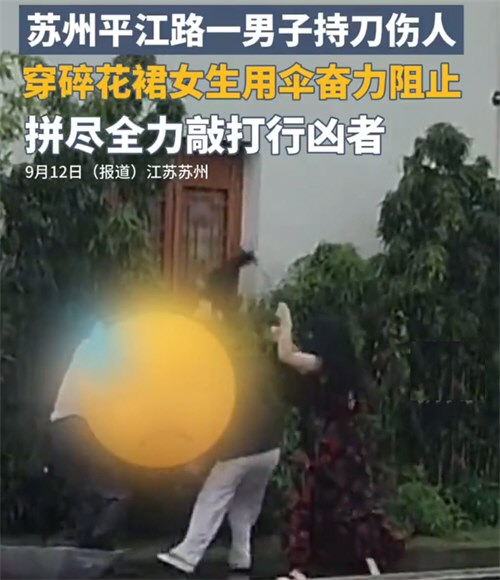 碎花裙女生拼尽全力敲打行凶者