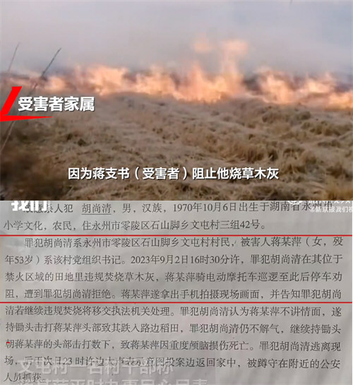 女村支书制止男子烧草木灰被其杀害 女村支书制止男子烧草木灰被其杀害