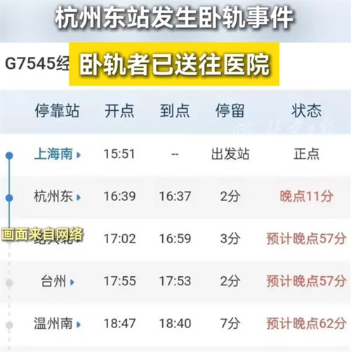 杭州东站发生卧轨事件