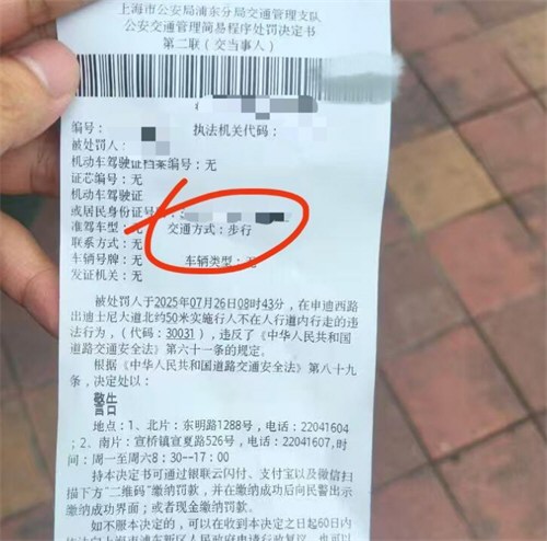 走路被开罚单了 走路被开罚单了