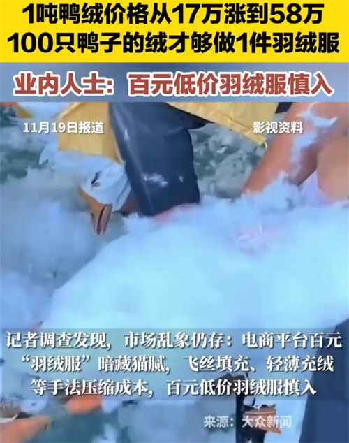 羽绒服出厂价已逼近千元 羽绒服出厂价已逼近千元