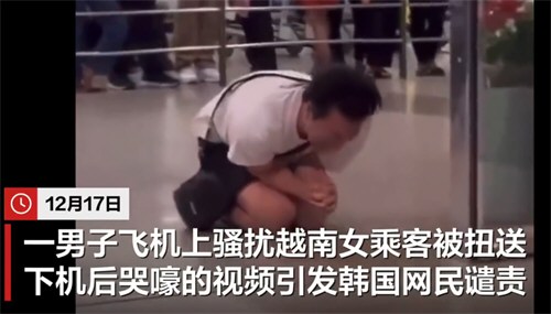 男子骚扰女乘客被拖下飞机后哭嚎