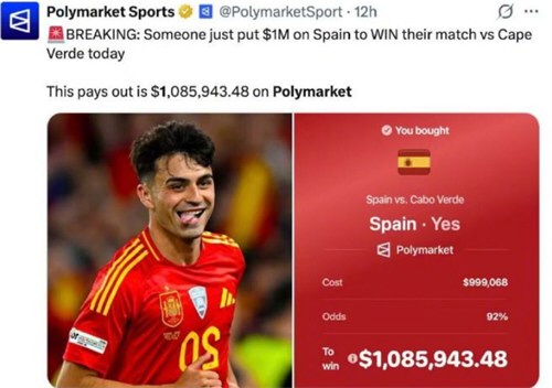 押注西班牙获胜输了100万美元