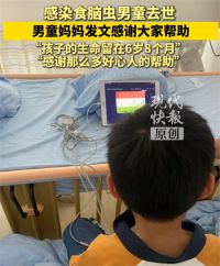 6岁男童打水仗后感染食脑虫去世 感染食脑虫男童妈妈感谢大家帮助