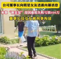 董事长和明星女友内幕交易被刑拘 董事长和明星女友割韭菜失败被拘
