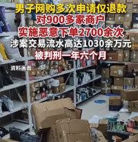 男子恶意下单流水高达1030万元获刑  男子利用仅退款牟利