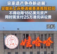 宗馥莉18亿美元资产被冻结 宗馥莉上诉被香港高院驳回