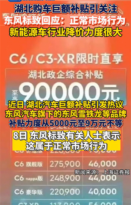 东风标致回应参与湖北汽车补贴 最高补贴9万元