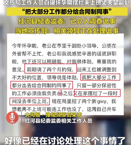 纪委介入女子自曝怀孕摆烂不上班 女子自曝怀孕摆烂不上班被记过