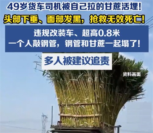 49岁司机被自己拉的一车甘蔗活埋 司机改 装货车出事故