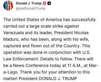 特朗普称已抓获委内瑞拉总统 美议员称马杜罗将在美国接受审判